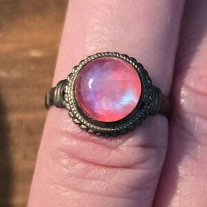 Pink Moonstone Sterling Silver Ring | .925 Silver | Round Gem | Lightly Loved